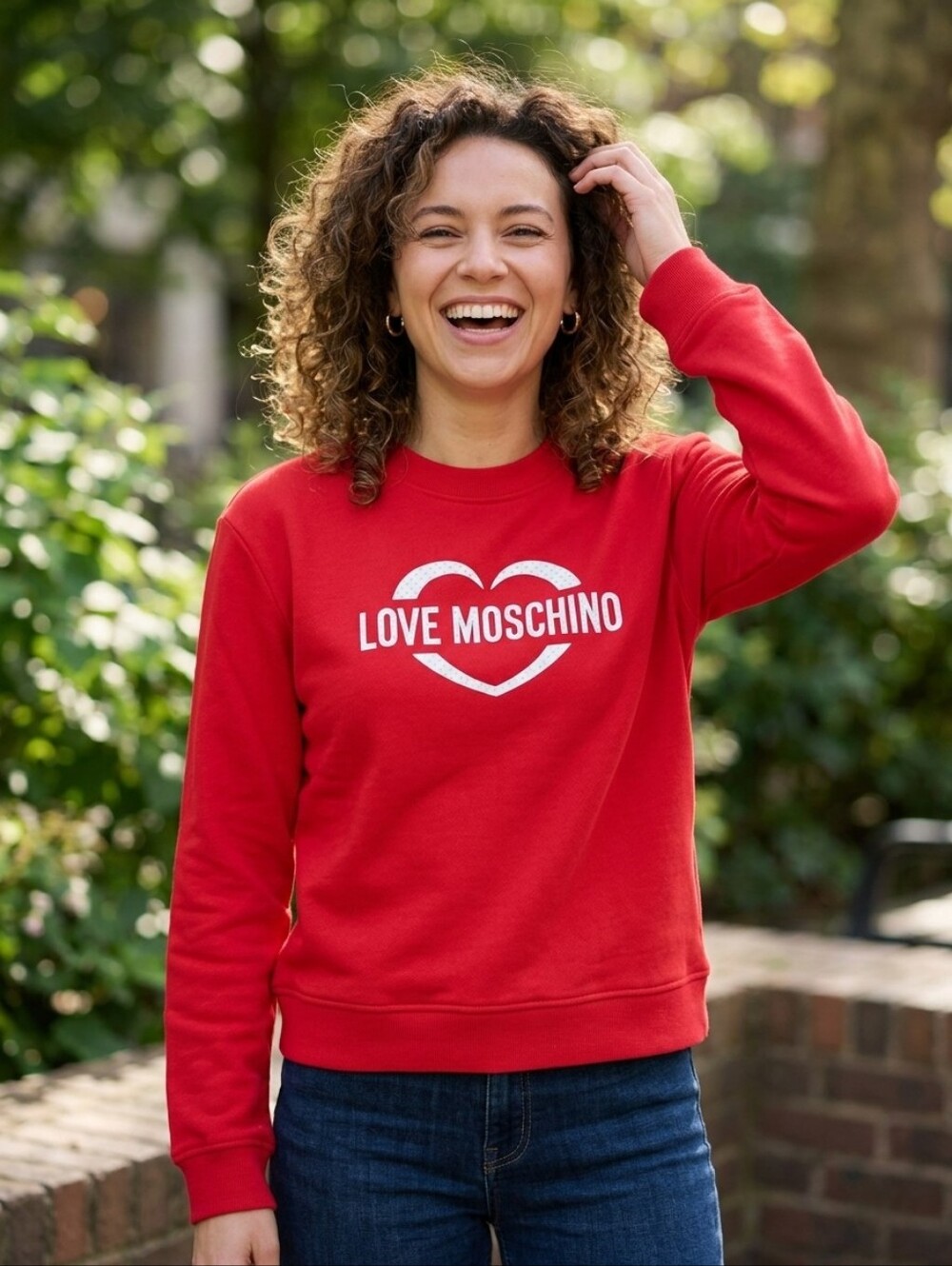 Moschino Red Sweatshirt with White Heart Logo NWT